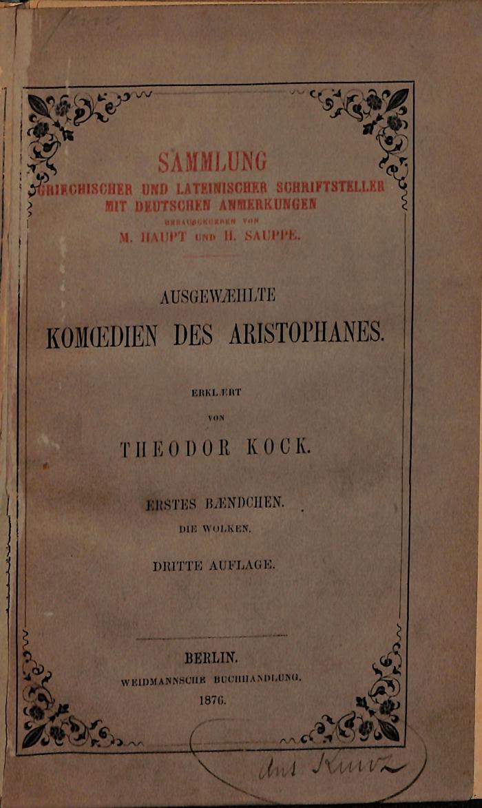 antd18801.k76(1) : Ausgewählte Komödien des Aristophanes 1 Die Wolken (1876)
