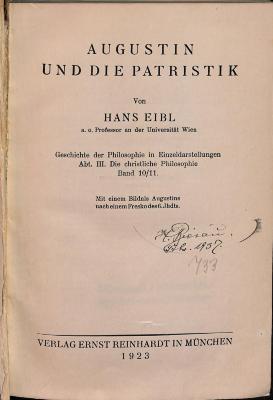 ante12907.e34 : Augustin und die Patristik mit einem Bildnis Augustins nach einem Fresko des 6 Jhdts. (1923)