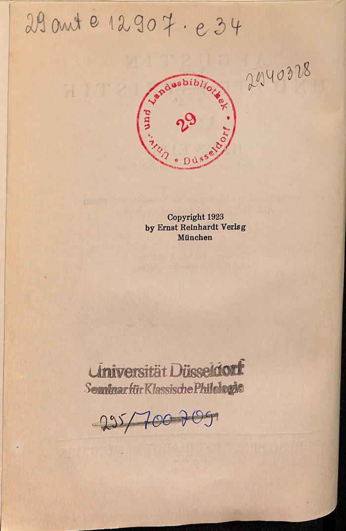 -, Stempel: ; 'Universität Düsseldorf Seminar für Klassische Philologie' (Prototyp)