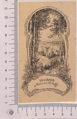 -, Etikett: Exlibris; 'EX LIBRIS Maria Cleff Walter Cleff 1915' (Prototyp)