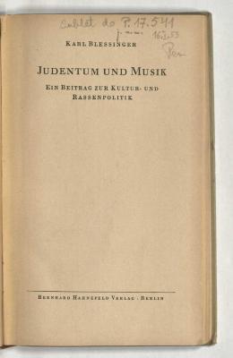 Z-1118 : Judentum und Musik : ein Beitrag zur Kultur- und Rassenpolitik (1944)