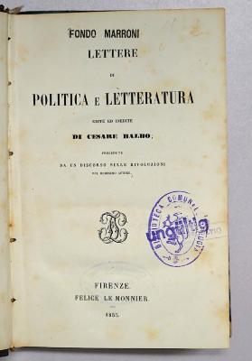 Bg 591 : Lettere di Politica e Letteratura (1855)