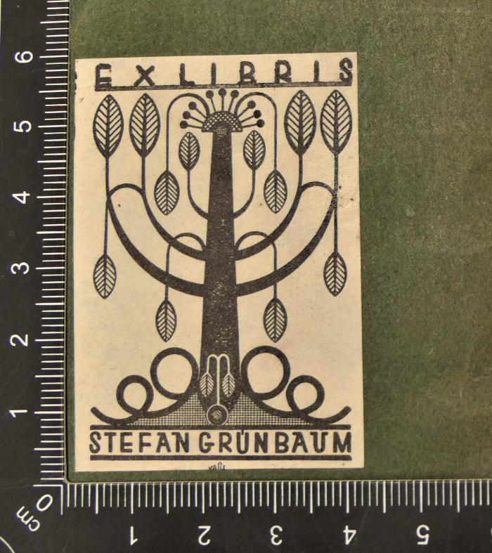 -, Etikett: Exlibris; 'Stefan Grünbaum'