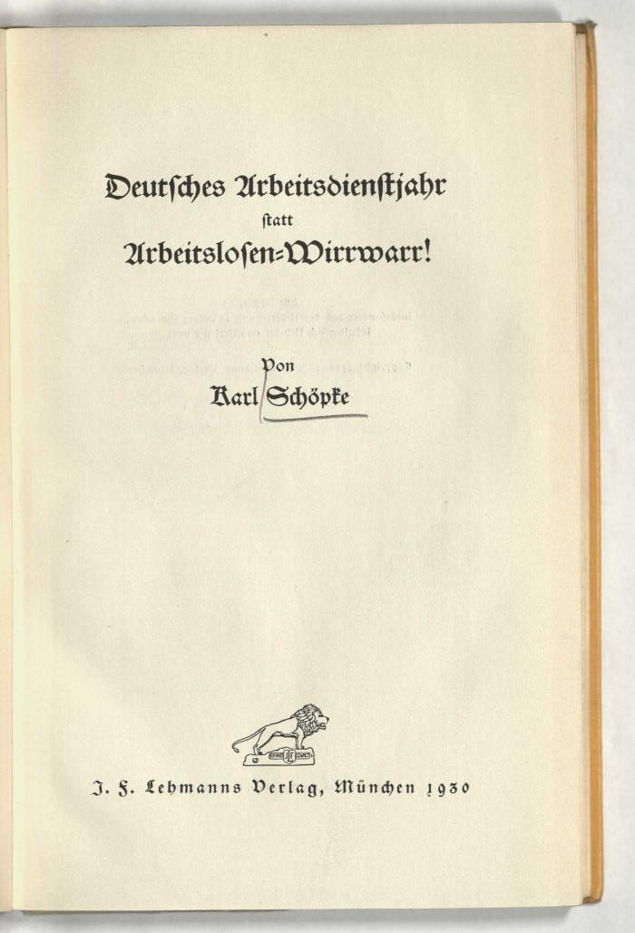 Z-1142 : Deutsches Arbeitsdienstjahr statt Arbeitslosen-Wirrwarr! (1930)
