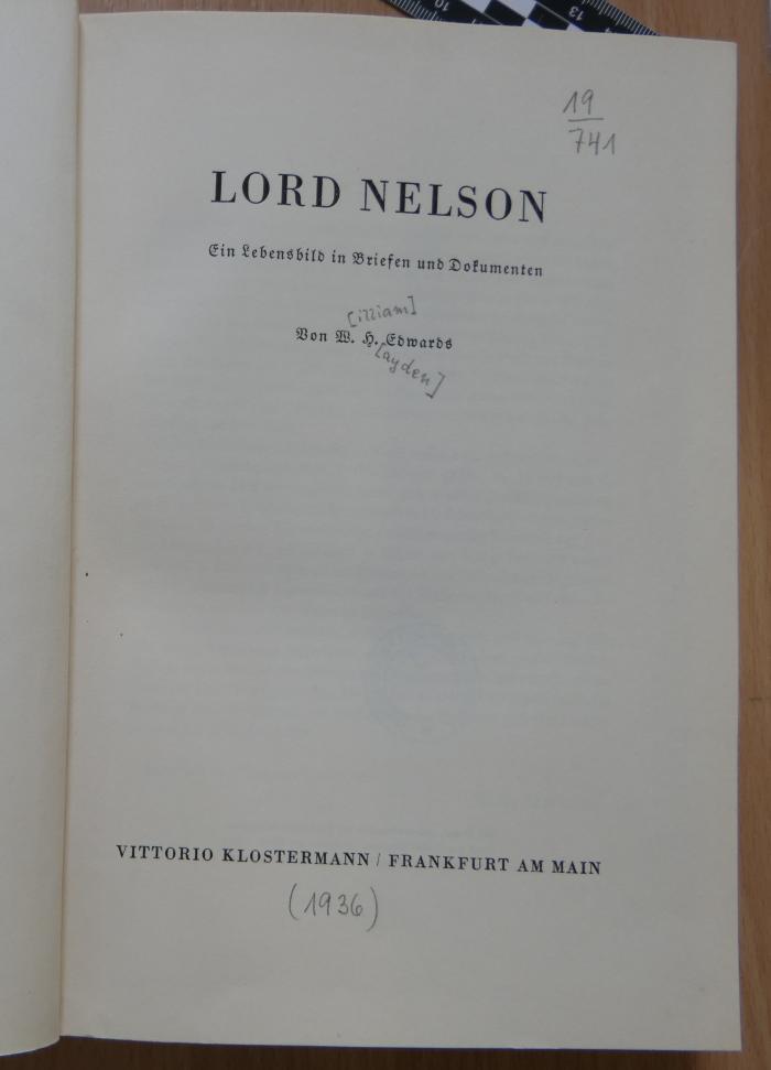 19/741  : Lord Nelson : ein Lebensbild in Briefen und Dokumenten  (1936)