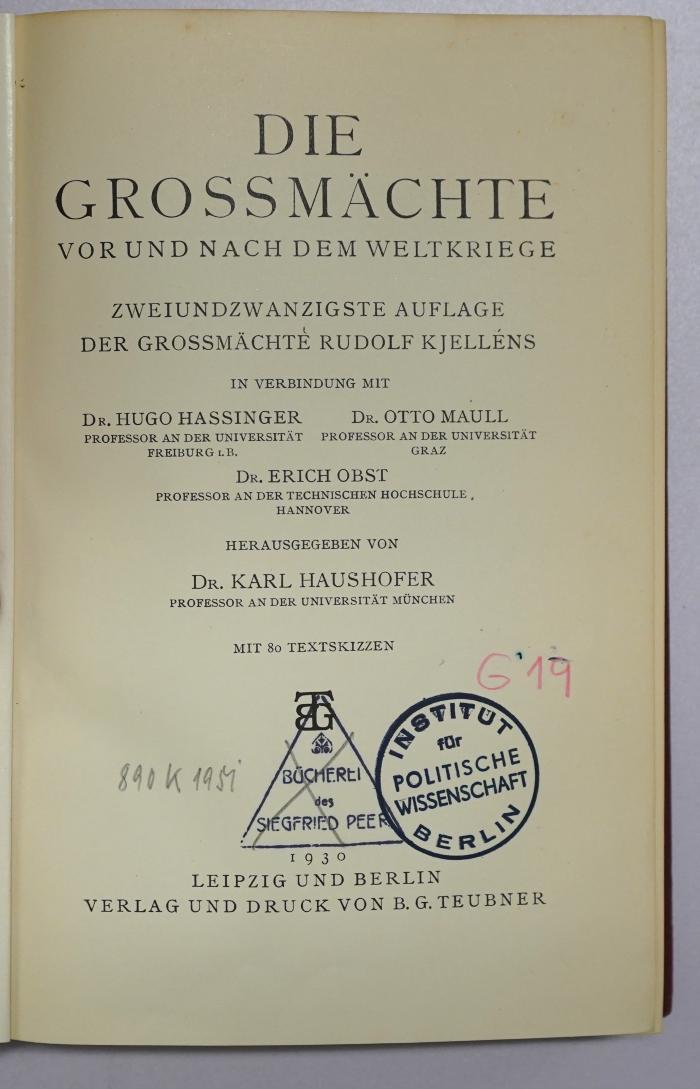 G 19 Gro(22) : Die Grossmächte vor und nach dem Weltkriege (1930)