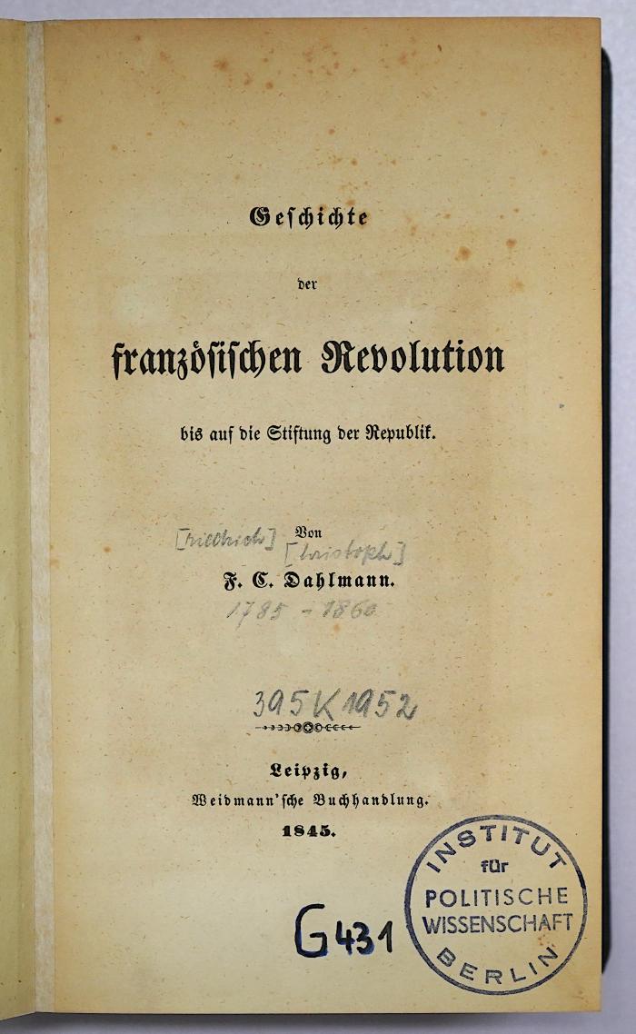 Ig 499a : Geschichte der französischen Revolution bis zur Stiftung der Republik (1845)