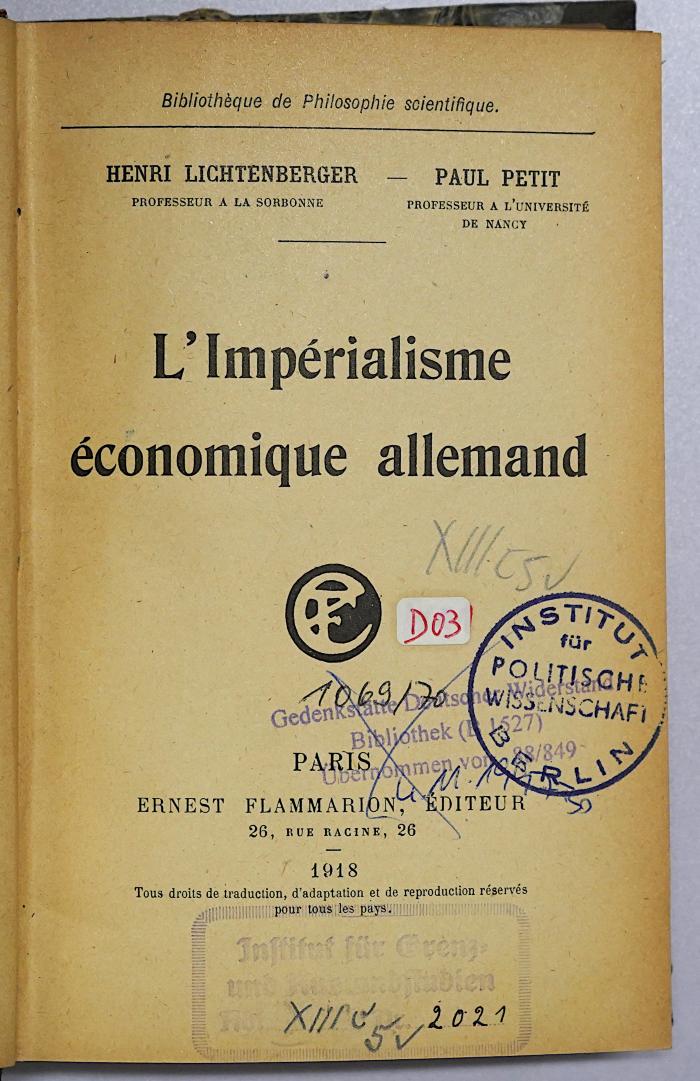 D 03 Lich : L' impérialisme économique allemand (1918)
