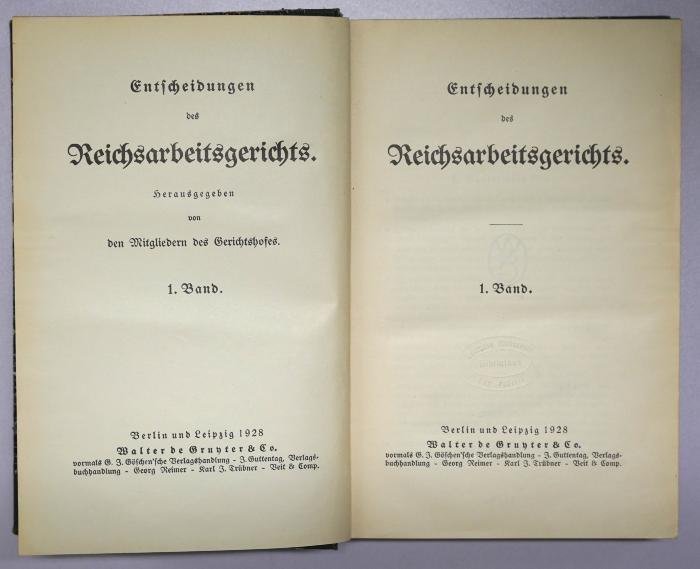 E 508 : Entscheidungen des Reichsarbeitsgerichts. Band 1 (1928) bis Band 25 (1942). (1928 bis 1942)