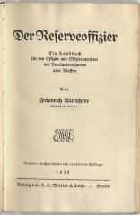 Z-1435 : Der Reserveoffizier : ein Handbuch für den Offizier und Offizieranwärter des Beurlaubtenstandes aller Waffen (1939)