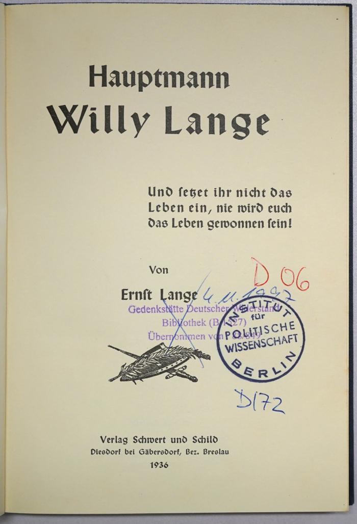D 06 Lan : Hauptmann Willy Lange (1936)