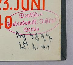 - (Deutsches Auslandswissenschaftliches Institut (Berlin)), Von Hand: Signatur, Datum; 'Bg. 3897
28.2.41'. 