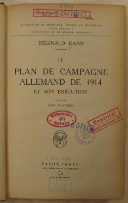 10:2-5775 : Le Plan de Campgane Allemand de 1914 et son execution (1923)