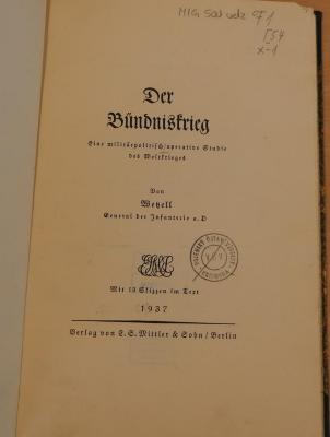 F 1 - 54 x-1 : Der Bündniskrieg : eine militärpolitisch operative Studie (1937)