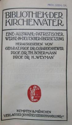 Uk 202 2 2.Ex.: Des heiligen Kirchenlehrers Johannes Chrysostomus ausgewählte Schriften. Kommentar zum Evangelium des Hl. Matthäus. II. Band (1916)