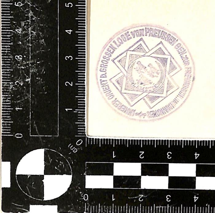 - (Große Loge von Preußen, Genannt Royal York zur Freundschaft), Stempel: Name; 'Innerer Orient D. Grossen Loge von Preussen Gen. Zur Freundsch. Hannover'.  (Prototyp)