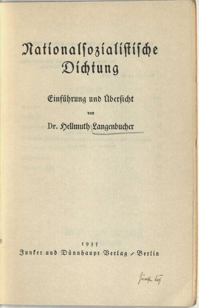Z-1780 : Nationalsozialistische Dichtung : Einführung und Übersicht (1935)