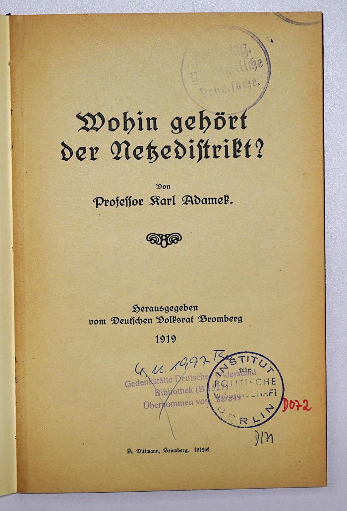 D 072 Ada : Wohin gehört der Netzedistrikt? (1919)