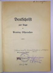 D 072 Den : Denkschrift zur Lage der Provinz Ostpreußen (1925)