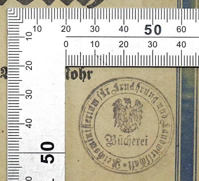 D 07 198 : Bayern im Reich (1923);- (Deutsches Reich. Reichsministerium für Ernährung und Landwirtschaft), Stempel: Berufsangabe/Titel/Branche; 'Reichsministerium für Ernährung und Landwirtschaft Bücherei'. 