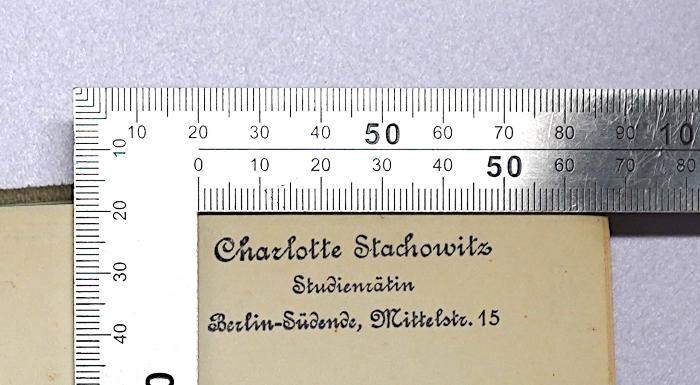 D 072 Scheu : Ostpreußen (1936);-, Stempel: Name, Ortsangabe; 'Charlotte Stachowitz, Studienrätin, Berlin-Südende, Mittelstr. 15'