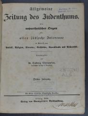 296.05 (43) ALLG : Allgemeine Zeitung des Judenthums (3. Jahrgang) (1839)