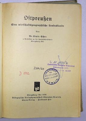 D 072 Scheu : Ostpreußen (1936)