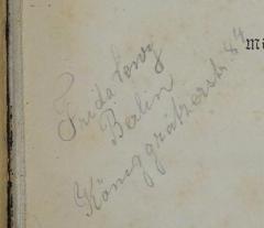 - (Lewy, Frida), Von Hand: Name, Ortsangabe; 'Frida Lewy Berlin, Königgrätzerstrasse 84'. 