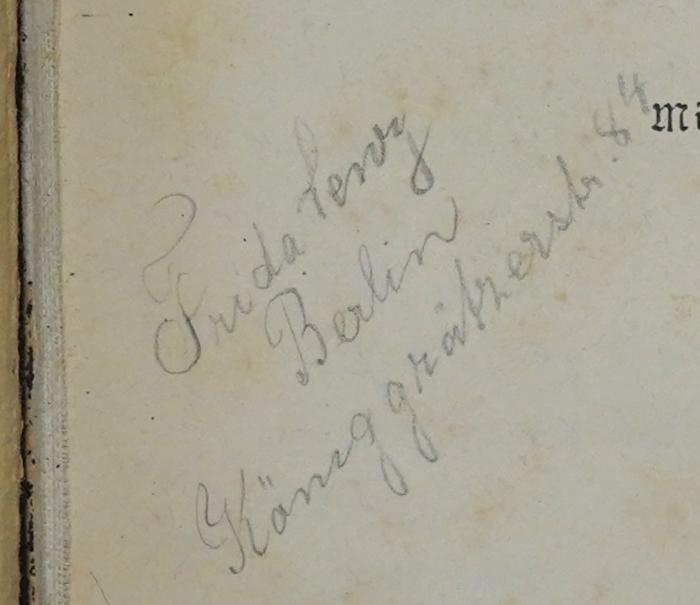 S 6 : Geschichte der Deutschen Literatur. (1894);- (Lewy, Frida), Von Hand: Name, Ortsangabe; 'Frida Lewy Berlin, Königgrätzerstrasse 84'. 