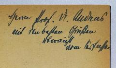 - (Gassert, Karl Georg;Andreas, Willy), Von Hand: Widmung, Name; 'Herrn Prof. Dr. Andreas mit den besten Grüßen überreicht vom Verfasser'. 