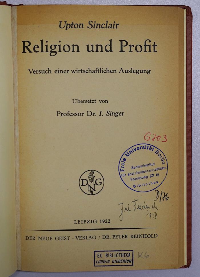 G 703 Sin : Religion und Profit (1922)