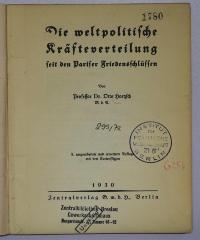 G 256 Hoe : Die weltpolitische Kräfteverteilung seit den Pariser Friedensschlüssen (1930)