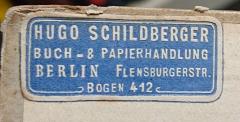 G45II / 122 (Hugo Schildberger Buch- und Papierhandlung), Etikett: Name, Ortsangabe, Buchhändler; 'Hugo Schildberger
Buch- & Papierhandlung
Berlin Flensburgerstr.
Bogen 412'.  (Prototyp)