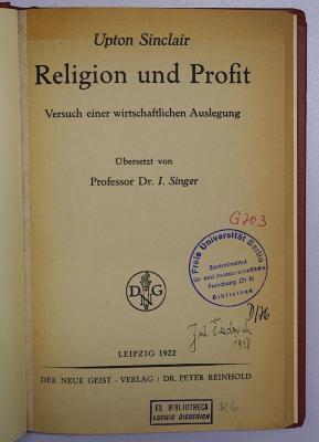 G 703 Sin : Religion und Profit (1922)