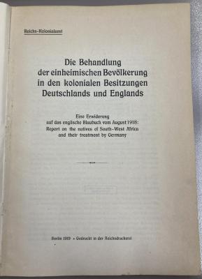 Q 00/2446 : Die Behandlung der einheimischen Bevölkerung in den kolonialen Besitzungen Deutschlands und Englands (1919)