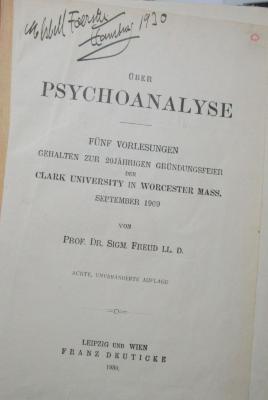 VIII 4064 h 2.Ex.: Über Psychoanalyse : Fünf Vorlesungen (1930)