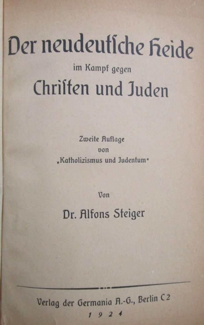 Ug 1095: Der neudeutsche Heide im Kampf gegen Christen und Juden (1924)