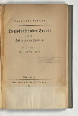 Z-2087 : Demokratie oder Terror : die Diktatur in Italien (1924)