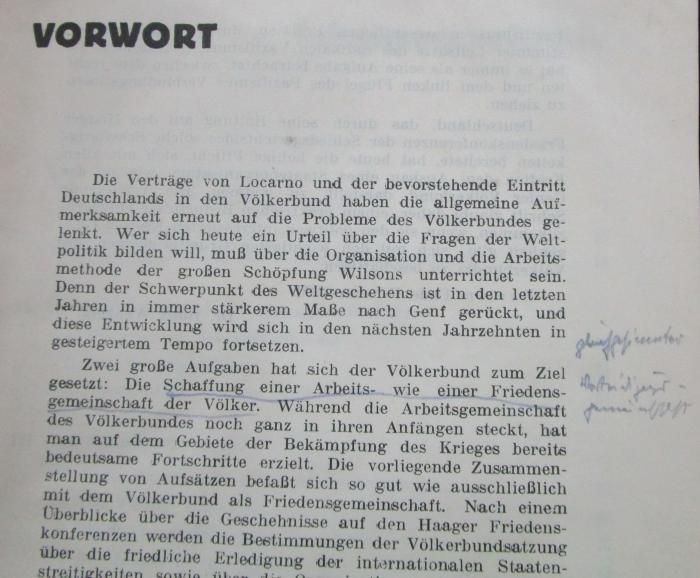 V 8161 2.Ex.: Grundprobleme des Völkerbundes (1926);- (unbekannt), Von Hand: Annotation. 