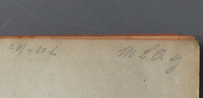 -, Von Hand: Notiz, Preis; '[?] 8 / 4.20 [?]   M L O. [?]'