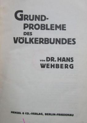 V 8161 2.Ex.: Grundprobleme des Völkerbundes (1926)