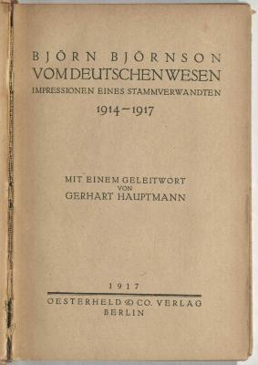 Z-2669 : Vom deutschen Wesen : Impressionen eines Stammverwandten 1914 - 1917 (1917)