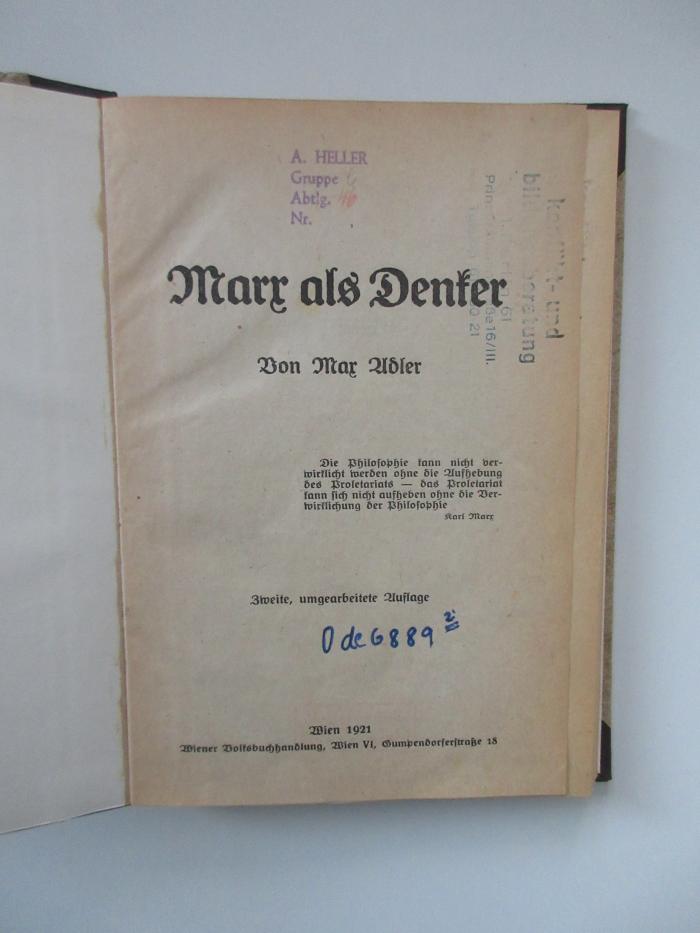 Od 6889  : Marx als Denker (1921)
