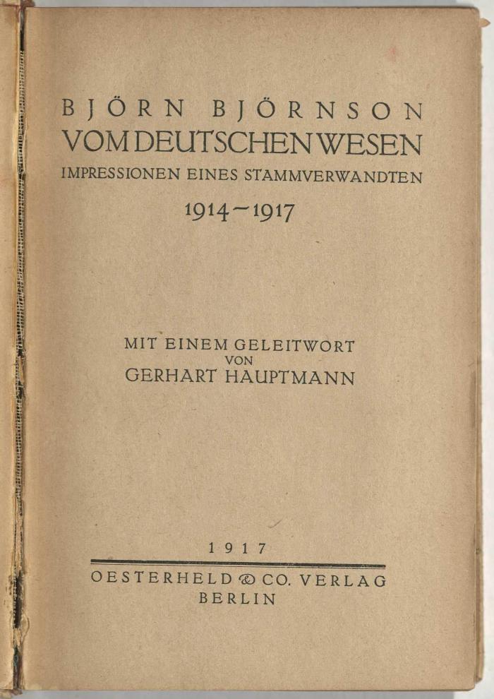Z-2669 : Vom deutschen Wesen : Impressionen eines Stammverwandten 1914 - 1917 (1917)