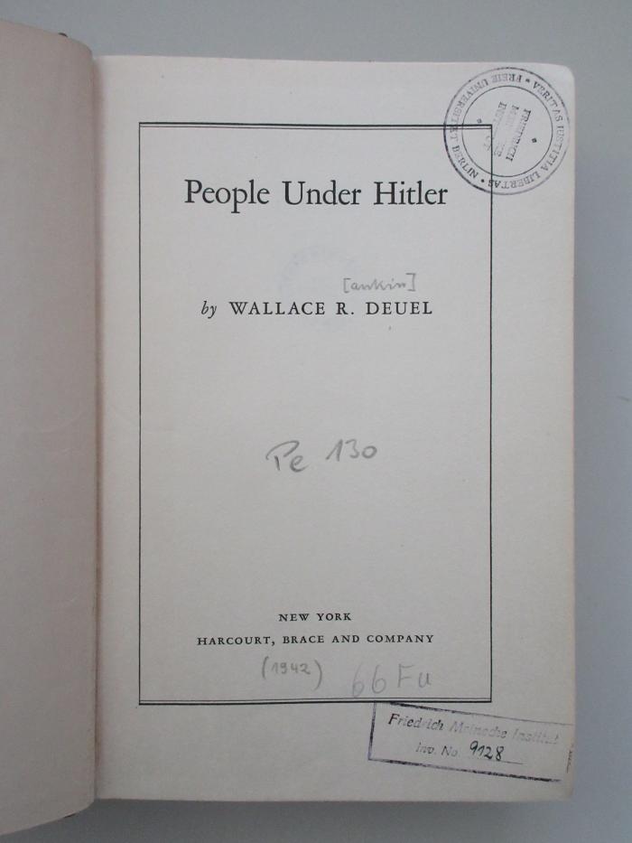 Pe 130 (ausgesondert) : People under Hitler (ca. 1942)