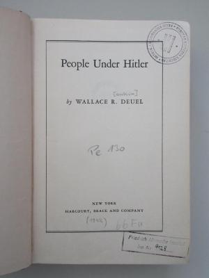 Pe 130 (ausgesondert) : People under Hitler (ca. 1942)