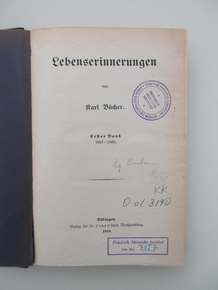 Od 3190 (ausgesondert) : Lebenserinnerungen. 1, 1847 - 1890 (1919)