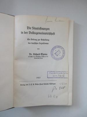 Pe 3330 : Die Staatsfinanzen in der Volksgemeinwirtschaft (1937)