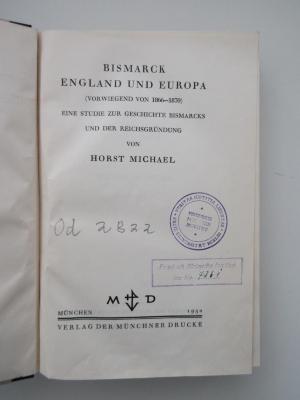 Od 2822 (ausgesondert) : Bismarck, England und Europa  (1930)