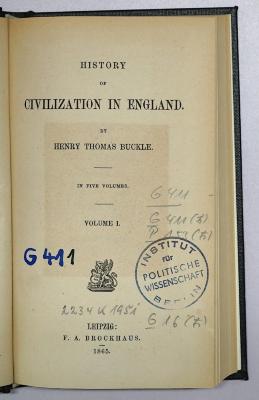 G 411 104-1 bis 5 : History of Civilisation in England. 1-5 (1865)